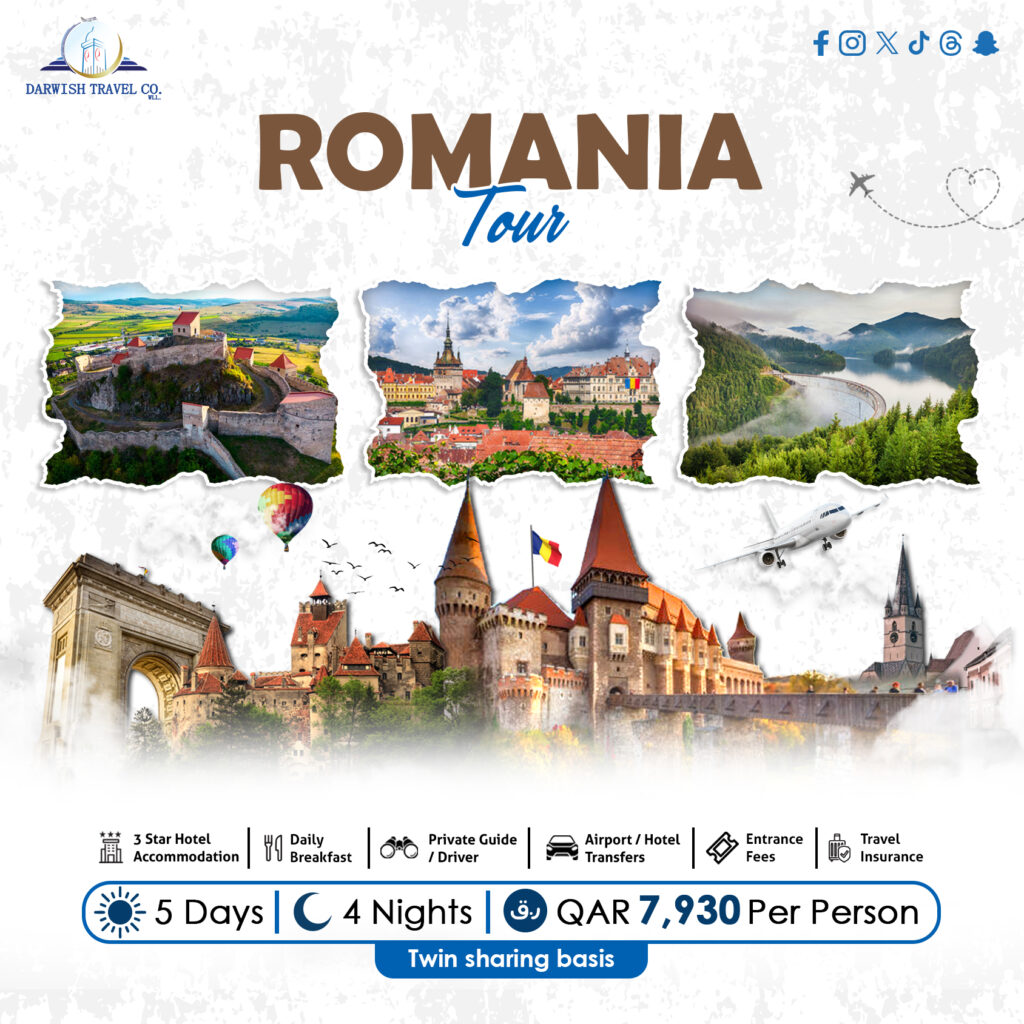 Explore the beauty of Romania with our 5-day tour package – from the medieval Bran Castle and Carpathian landscape to the charming Brasov and grand Bucharest.