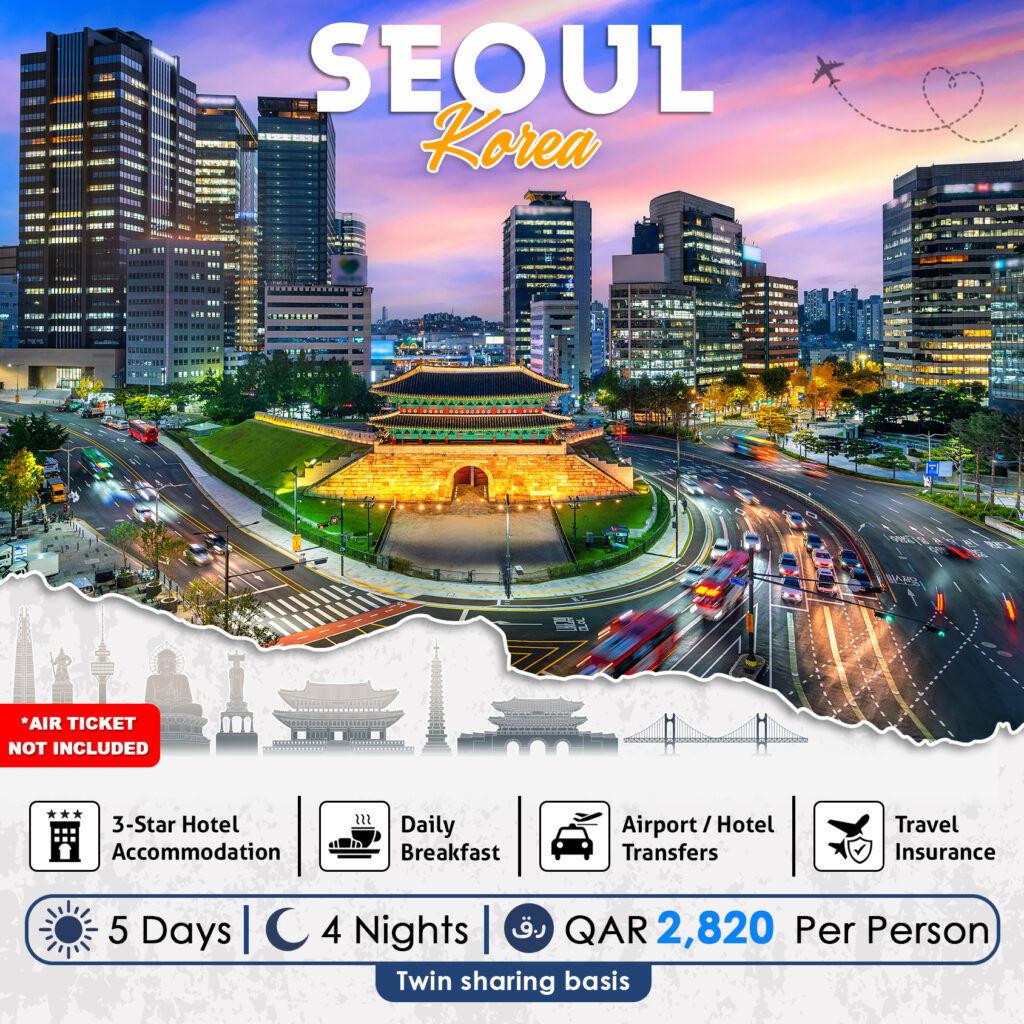 Discover Seoul’s charm on our Korea tour package – visit historic sites, iconic landmarks, cultural markets, and top shopping districts.